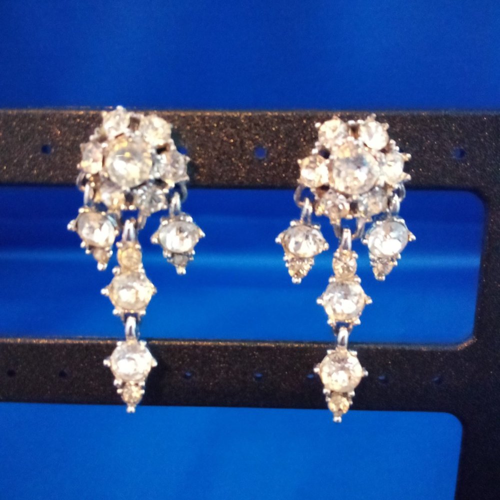 Mid century Bogoff rhinestone clip on statement earrings